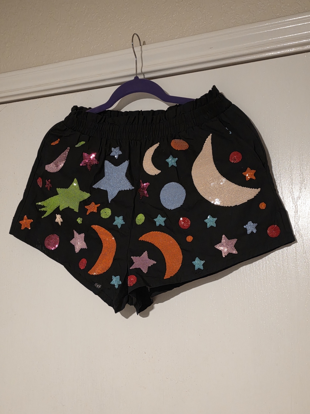 Black Sequin Moon & Star Shorts